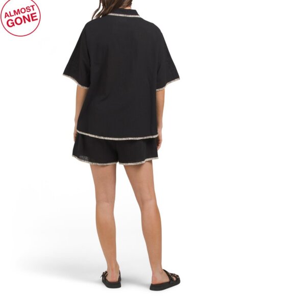 BY FRANKIE Black Cotton Embroidered Shorts Set - Picture 2 of 2